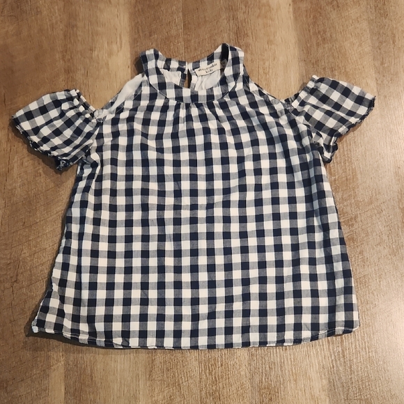 Abercrombie Kids Navy and White Gingham Open Shoulder Top. Size 10/12 - Picture 1 of 5